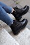 (Ri̇o) Black Genuine Leather Zippered Boots with Lace Detail - 4