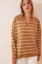 Polo Neck Striped Knitwear Sweater Dark Biscuit Lbp0008