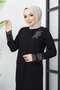 فستان أسود كبير الحجم مزين بالدانتيل وتفاصيل مطرزة بالأحجار - 6
