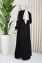 Piped Detail Black Caftan - 5
