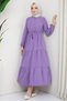 Gathered Buttoned Ayrobin Dress Lilac - 5