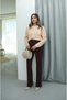 Brown Piping Palazzo Trousers - 2
