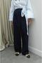 Navy Blue Pleated Palazzo Trousers - 3