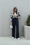 Navy Blue Pleated Palazzo Trousers - 5