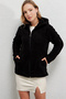 Women's Welsoft Flexible Fabric Black Plush Soft Front Zipper Hooded Jacket Hzl23W-Dsb110081