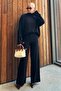 Black Long Sleeve Knitwear Sweater Trousers Two-Piece Set Mg2173 - 5