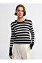 10433 Crew Neck Striped Mid-Sleeve Drolpu Sweater-black-cream - 3