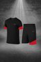 Men's Black Dri-Fit Fabric Fit Round Neck Short Sleeve T-Shirt Shorts Bottom Top Sports Set (S -3Xl)