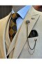 Italian Style Jacket Vest Pants Suit Beige T12819 - 3