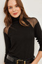 Women's Black Half Fisherman Shoulder Tulle Detailed Stretchy Viscose Blouse Blz- 19002735 - 6
