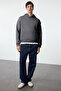 Antrasit Oversize/Geniş Kesim Sırtı Nakış Detaylı Kapüşonlu Sweatshirt TMNAW25SW00142 - 8
