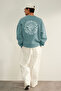 Mint Oversize/Geniş Kesim Çiçek Nakışlı İçi Polarlı Pamuklu Sweatshirt TMNAW24SW00012 - 7