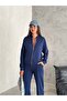 Women's Modal Fabric Zippered Suit Dark Blue Double Pocket - 3