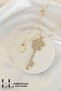Women's Gold Zircon Stone Long Key Small Heart Detailed Double Layer Necklace 008 - 6