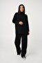 High Collar Tunic Trousers Model Black Knitwear Set