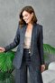 Black Tuxedo Jacket and 4 Button Loose Pants Women's Suit - 2