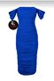 Women's Cobalt Blue Draped Gathered Lined Zippered Midi Dress - 2
