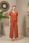 25109 Women's V-Neck Short Sleeve Loose Leg Pajamas Set