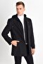 Men's Black Wool Blend Cashmere Hooded Coat with Zipper and Buttons on the Front - 4