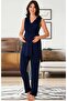 Effort Navy Blue Lace Collar Maternity Maternity Pajama Set with Dressing Gown - 3