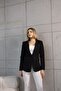 Women's Short Buttoned Blazer Jacket Black Polyester - 3