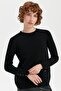 Women's Crew Neck Seamless Pocketed Wool Sweater Black - 5