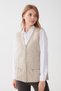 Women's Steel Knit Pocket Zippered Plain Knitwear Vest Beige - 2