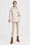 Women's Hooded Short Quilted Jacket with External Pockets Beige - 3