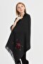 Women's Knitwear Brass Knitted Embroidered Wool Shawl Dark Gray - 7