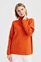 Women's Full Turtleneck Shoulder Hair Braided Wool Sweater Orange - 6