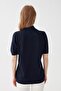 Women's Lycra Short Sleeve Half Fisherman Blouse Dark Navy Blue - 8