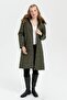 Women's Hooded Fur Long Quilted Coat Green - 6