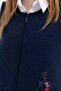 Women's Crew Neck Embroidered Short Wool Vest with Pocket, Dark Blue - 8