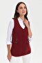 Women's V-Neck Pocket Embroidered Wool Vest V.Red - 6