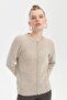 Women's Crew Neck Seamless Zippered Wool Cardigan V.Beige - 5