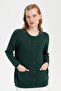 Women's Crew Neck Front Diamond Knit Seamless Wool Cardigan Green - 6