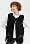 Women's Crew Neck Skirt Embroidered Wool Vest Black - 5