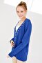 Women's Collar Colorful Stone Printed Thin Knitwear Cardigan Cobalt Blue - 7