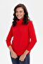 Women's Degaje Collar Seamless Front Thessaloniki Knitted Wool Sweater Coral - 5