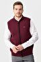 Men's Judge Collar Pique Jacquard Zippered Wool Vest Claret Red - 4