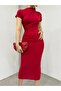 Women's Short Sleeve Shoulder and Waist Draped Sandy Dress - 4