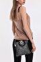 حقيبة يد وكتف نسائية منقوشة بحجر البلاتين مع مقبض دائري وسلسلة - 5