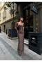 Women's Cross Chain Strap Deep Slit Long Leopard Dress - 8