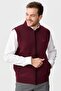 Men's Judge Collar Pique Jacquard Zippered Wool Vest Claret Red - 7