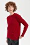 Women's Crew Neck Seamless Wool Sweater with Pockets, Dark Red - 6