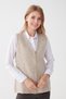 Women's Steel Knit Pocket Zippered Plain Knitwear Vest Beige - 4