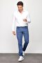 Men's Elastic Waist 5-Pocket Cotton Trousers Blue - 2