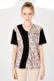 Women's V-Neck Short Sleeve Floral Printed Combed Cotton Blouse Black - 8