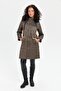 Women's Hooded Fur-Trimmed Diamond Patterned Quilted Coat Mink