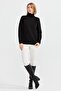 Women's Full Turtleneck Shoulder Hair Braided Wool Sweater Black - 5